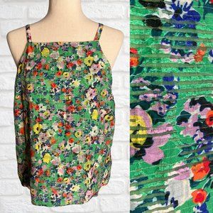 NWT Anthropologies Green Floral Tank Top Square Neck Open Back Spaghetti Strap 8